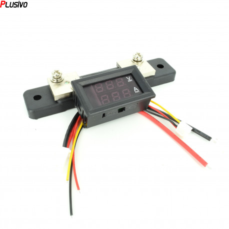 Red-Blue Panel Voltmeter and Amperemeter 0-100 V, 50 A with Shunt