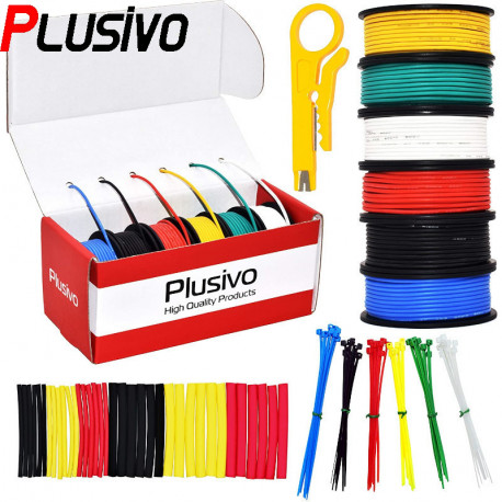 Hookup Wire Kit (6 colors, 9 m each, AWG 24 Stranded Wire) Silicone Jacket
