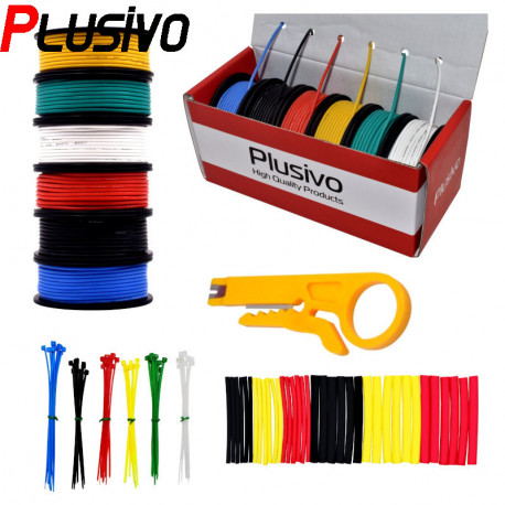 Plusivo PVC Insulated Wire Kit (24AWG, 6 colors, 11m each)